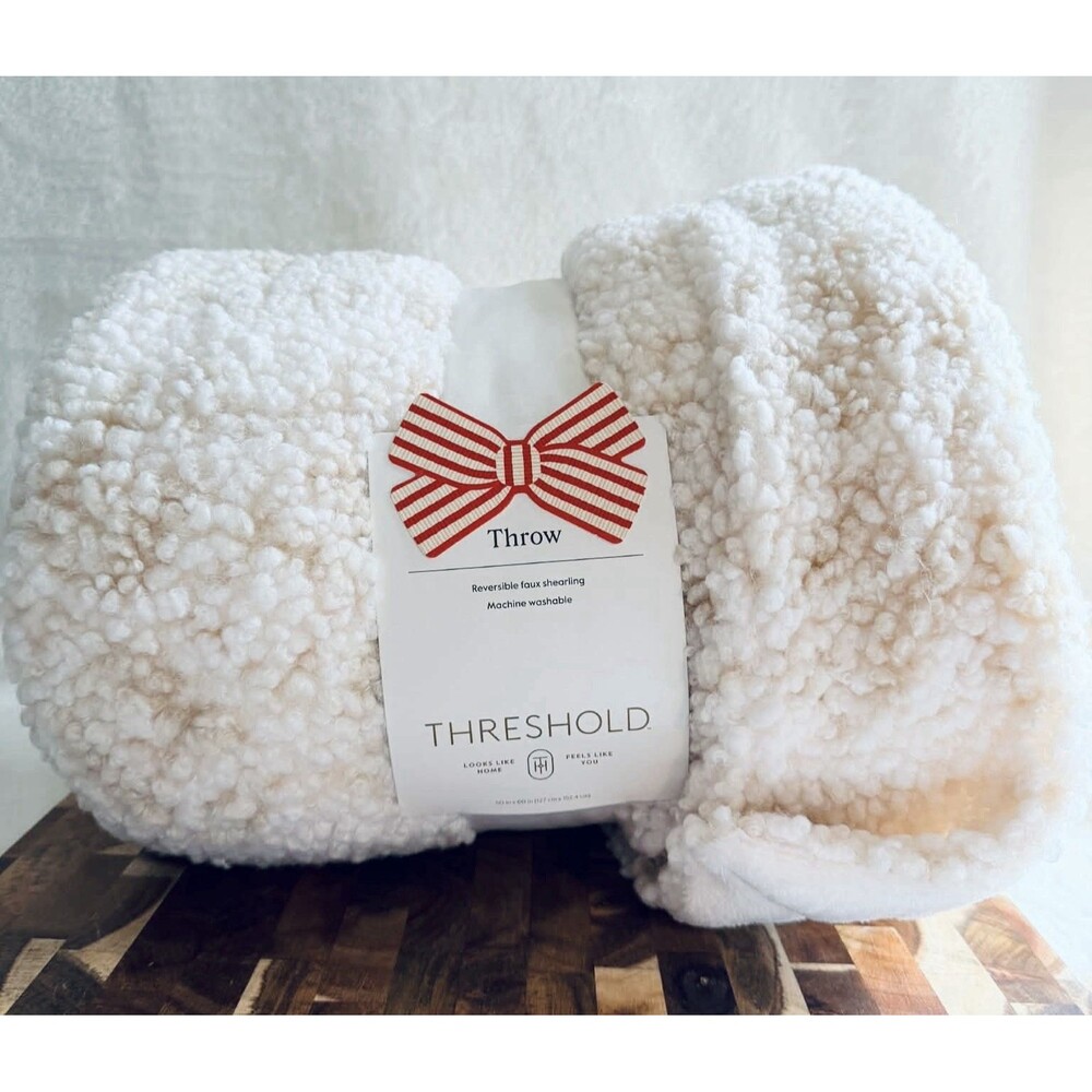 Threshold Reversible Faux Shearling Throw Blanket 50x60 Ivory Cream White